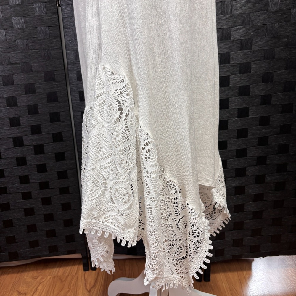 Sleeveless Beach Dress Crocheted Lace Straps Sz S Asymmetric Grad Ethereal Bride - Picture 7 of 14